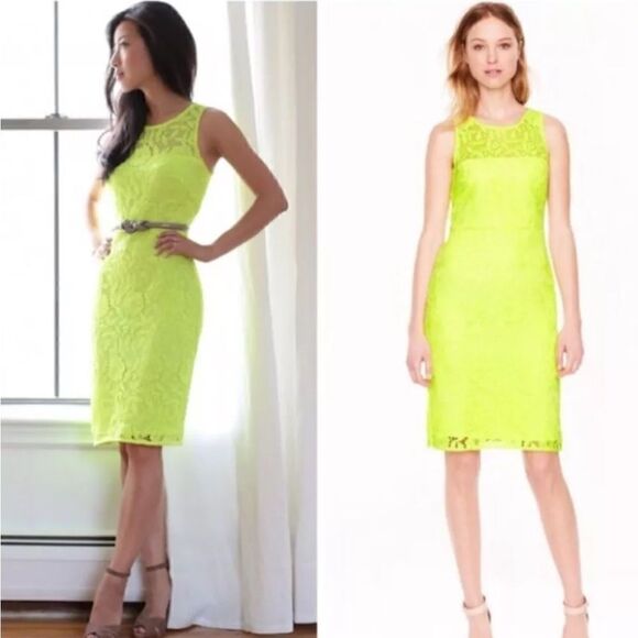 New J.CREW Collection Lace Neon Yellow Sleeveless Dress size 0 black label - Picture 1 of 7